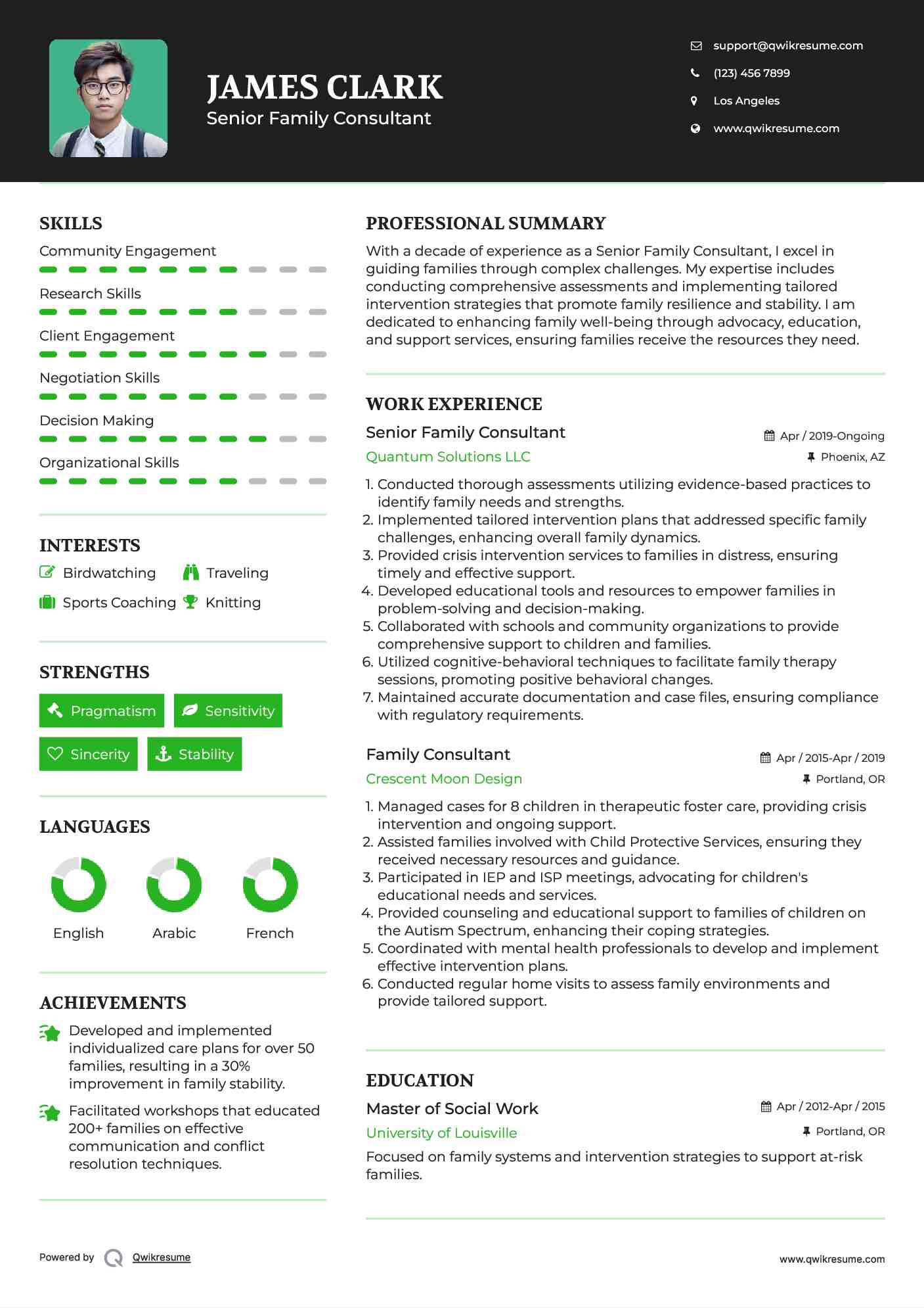 Senior Family Consultant Resume Template