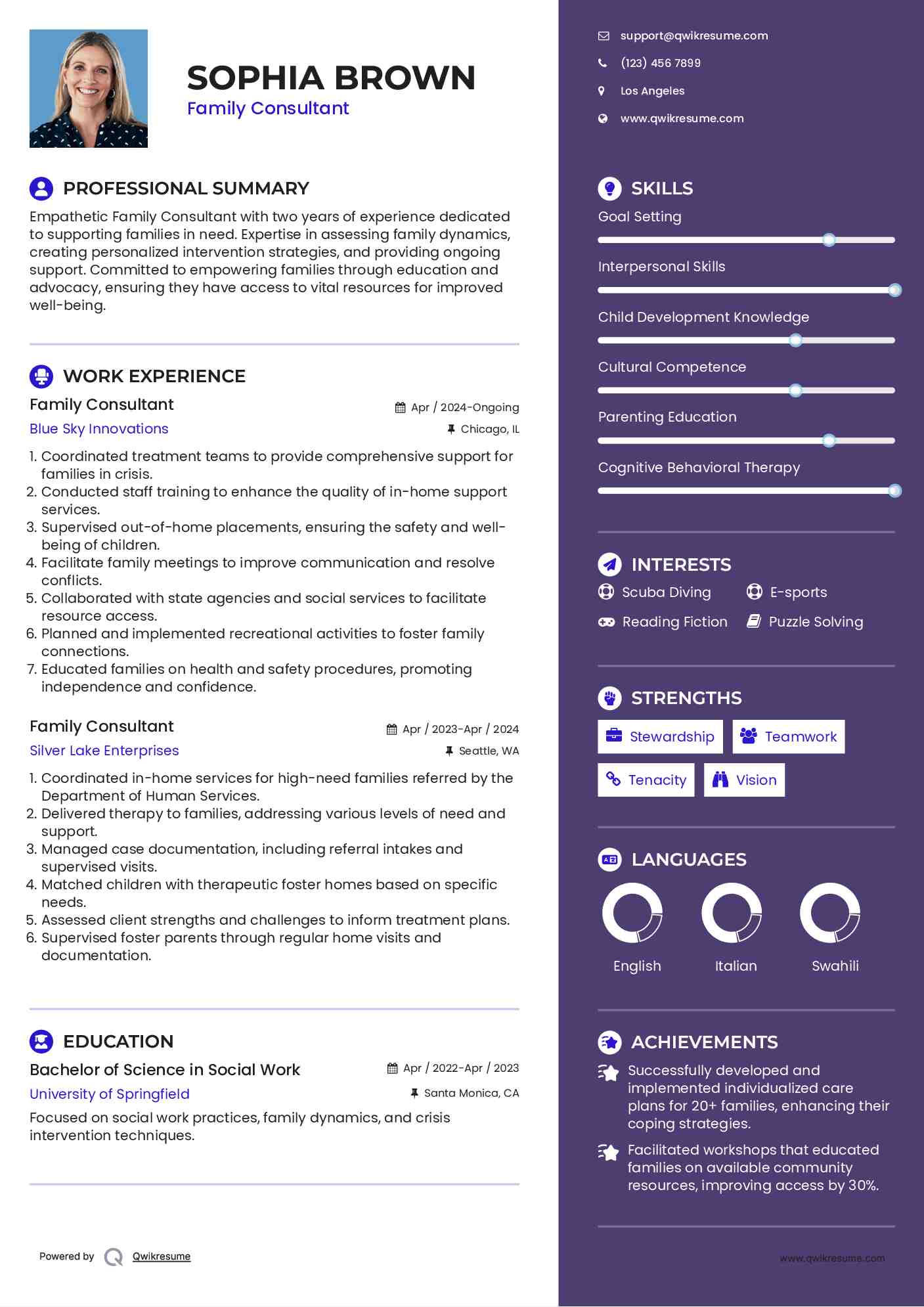 Family Consultant Resume Model