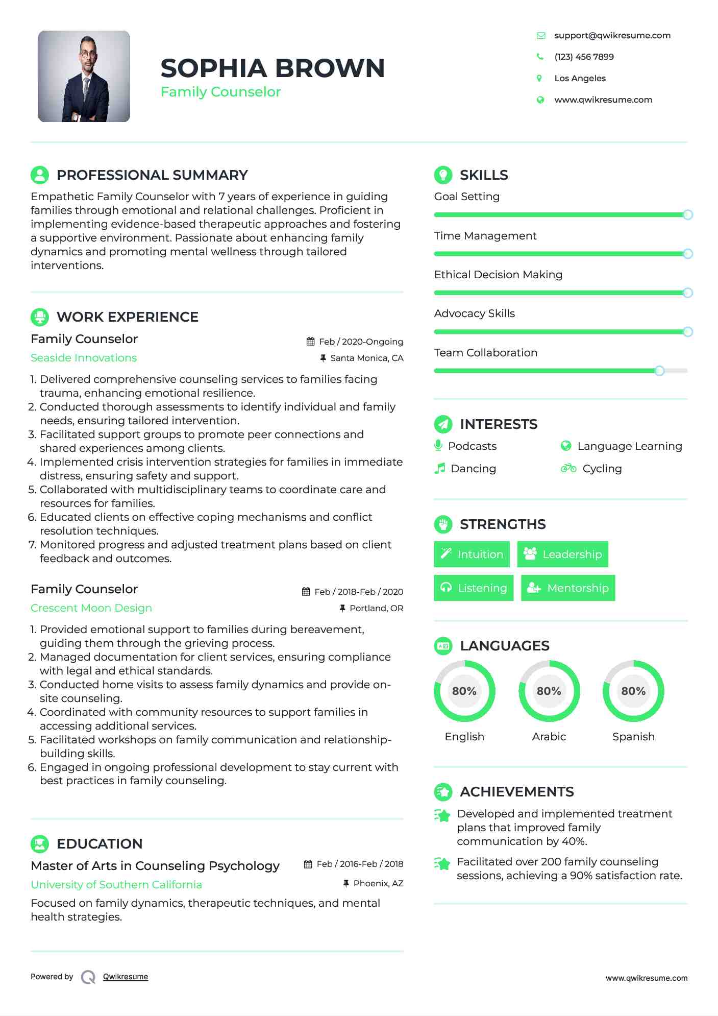 Family Counselor Resume Example