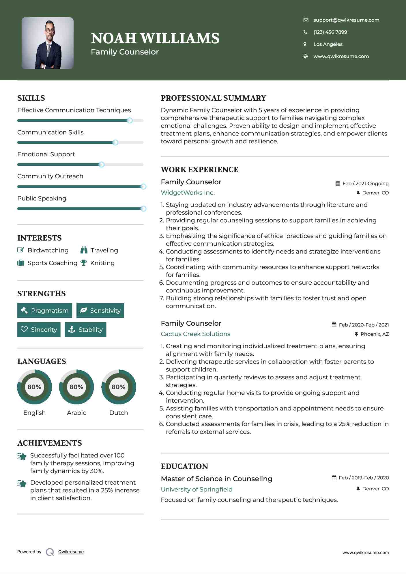 Family Counselor Resume Sample