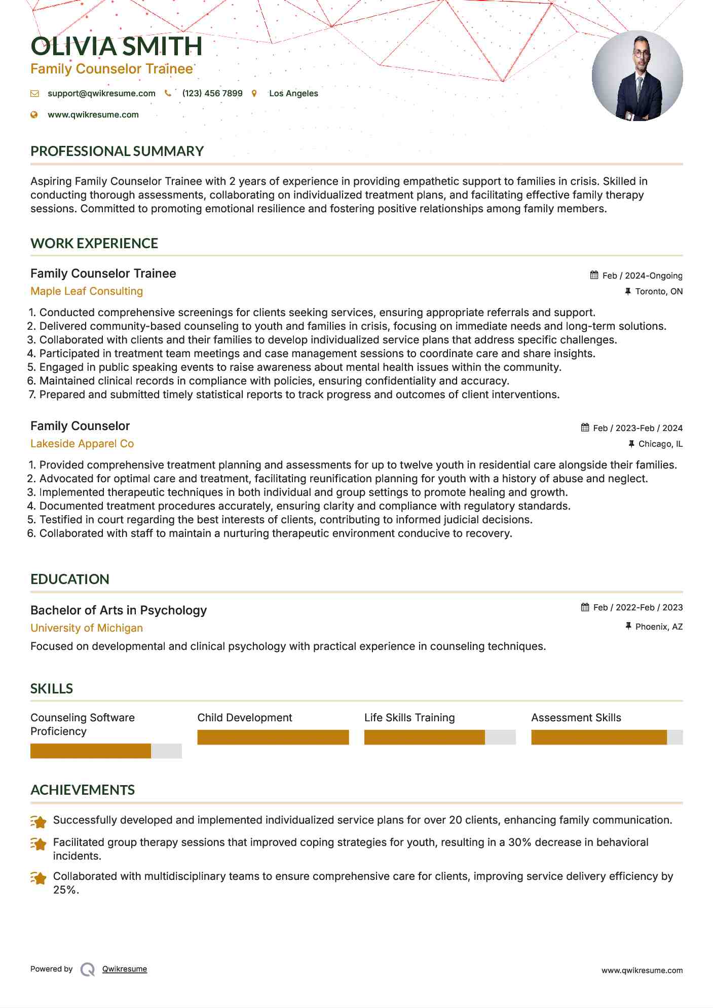 Family Counselor Trainee Resume Format