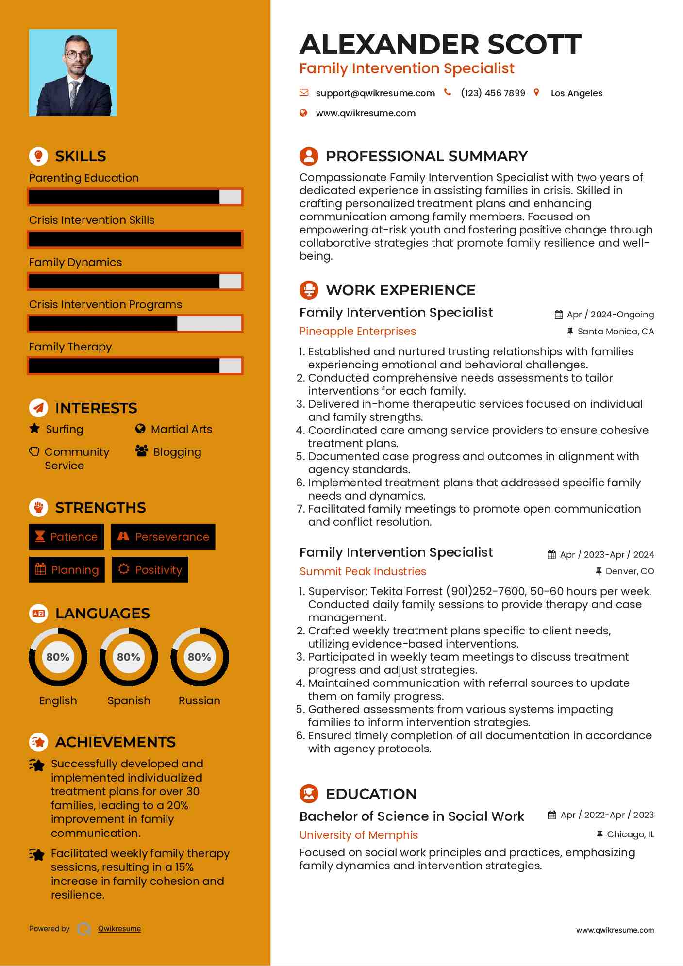 Family Intervention Specialist Resume Model