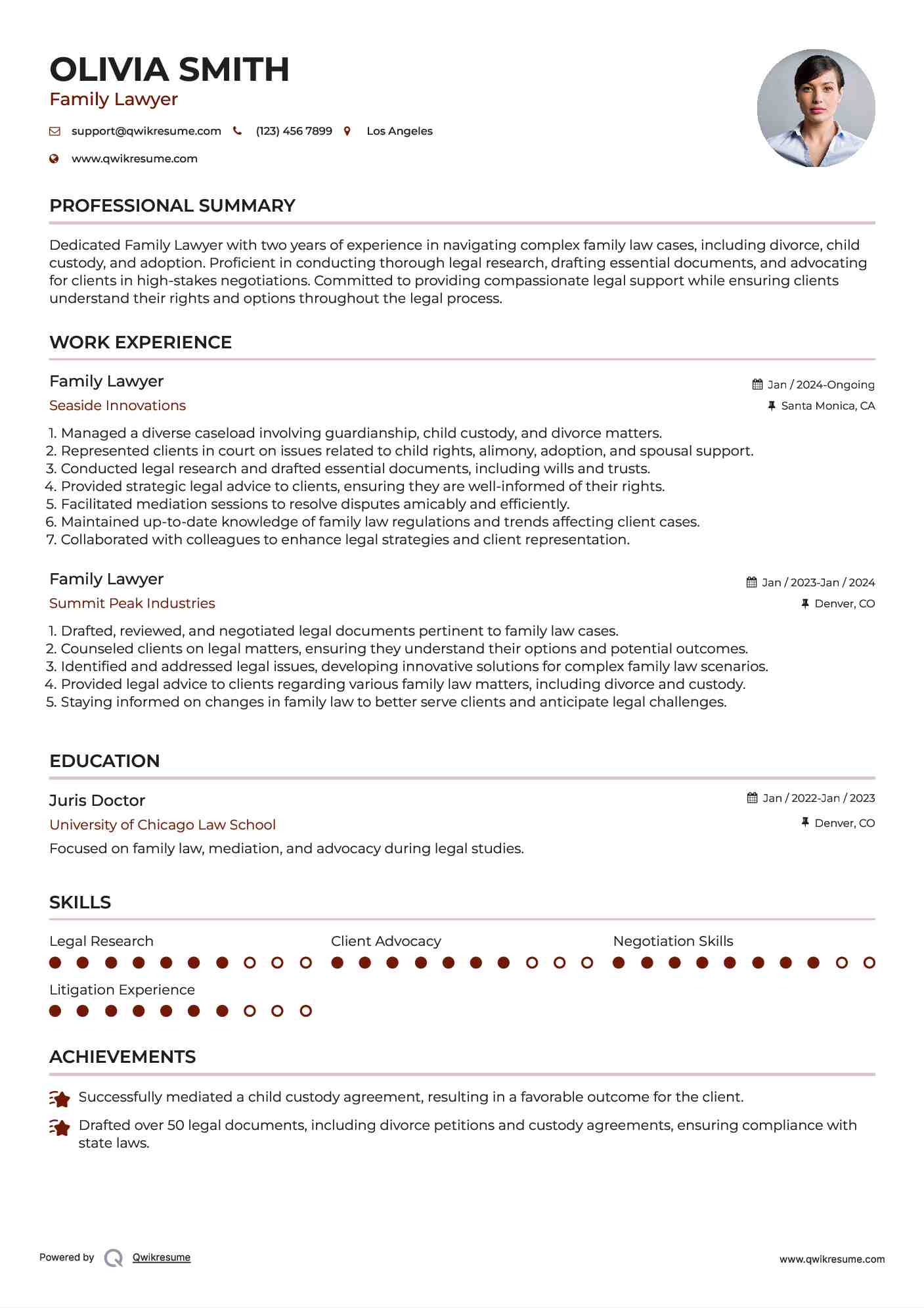 Family Lawyer Resume Sample