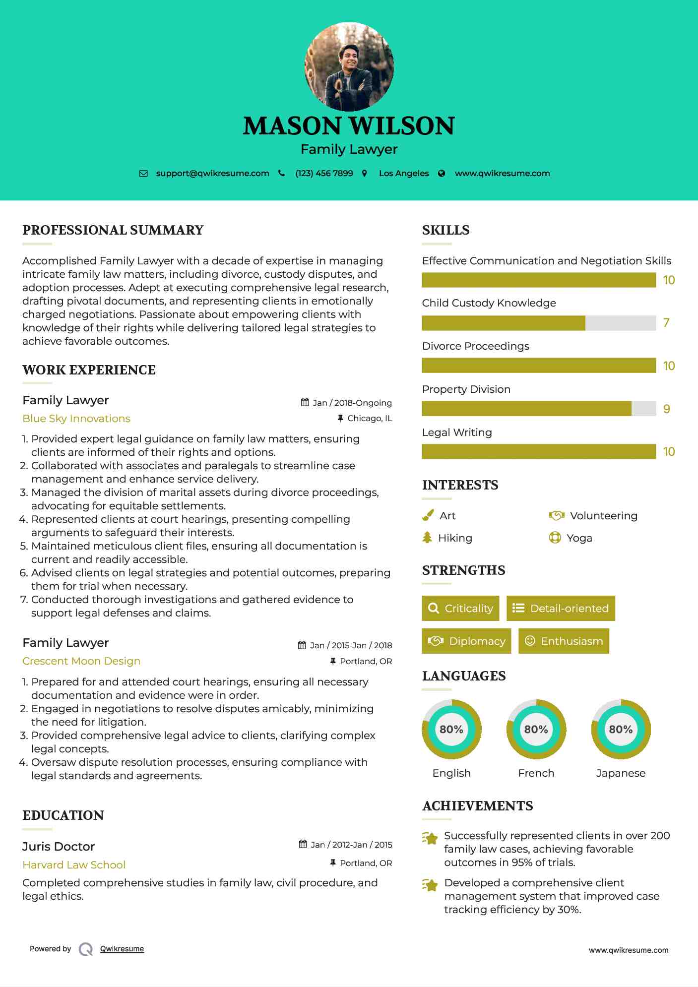 Family Lawyer Resume Example