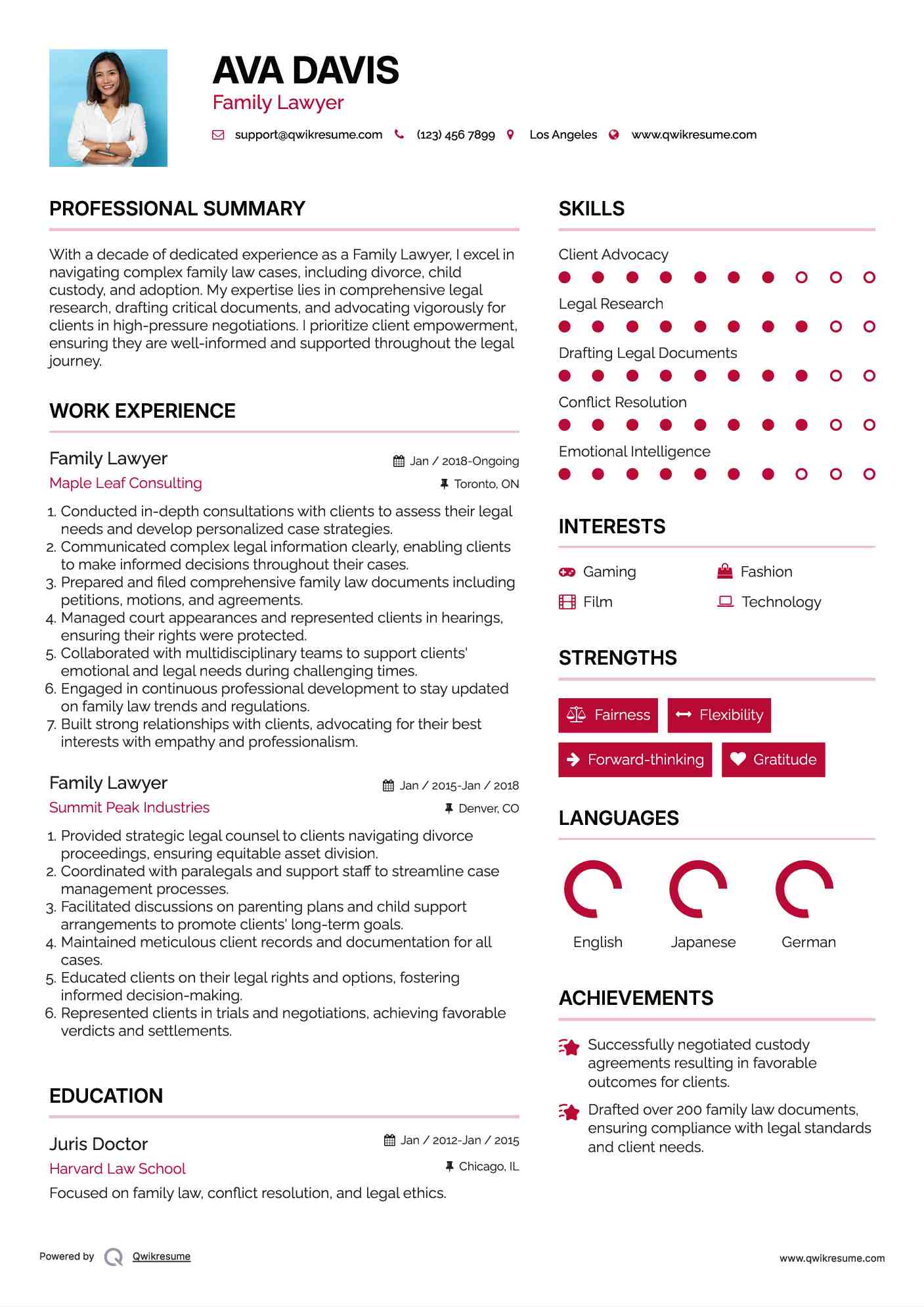 Family Lawyer Resume Model