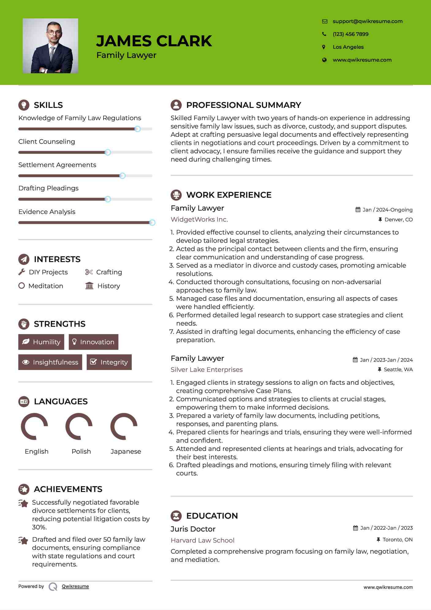 Family Lawyer Resume Template