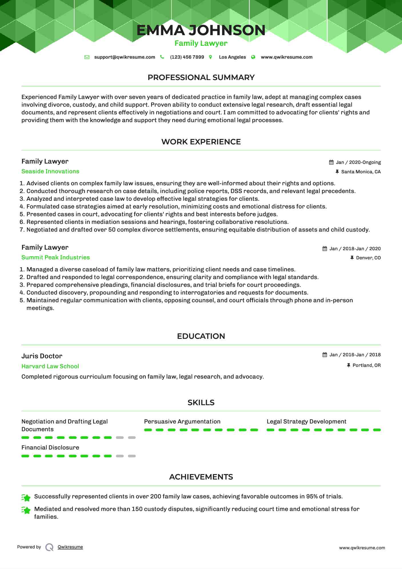 Family Lawyer Resume Example