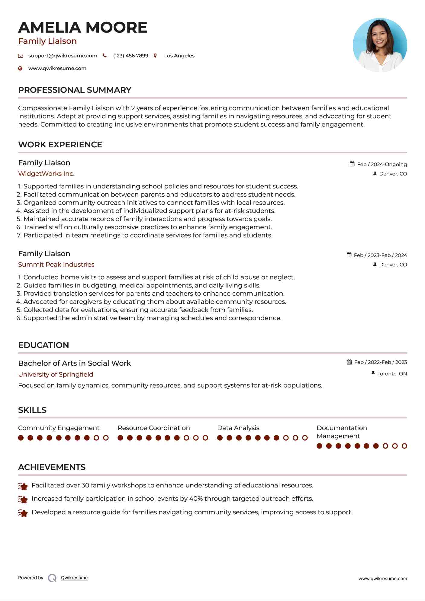 Family Liaison Resume Template