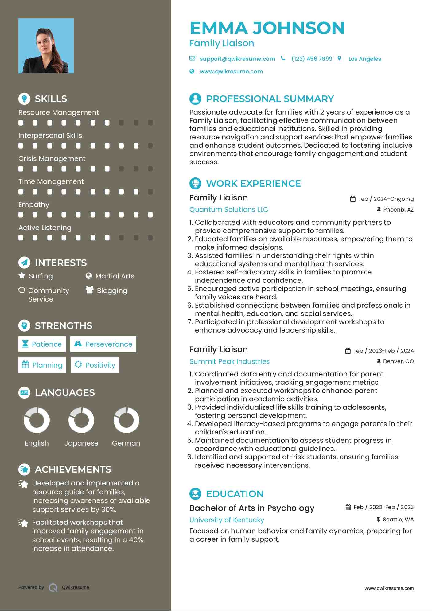 Family Liaison Resume Format