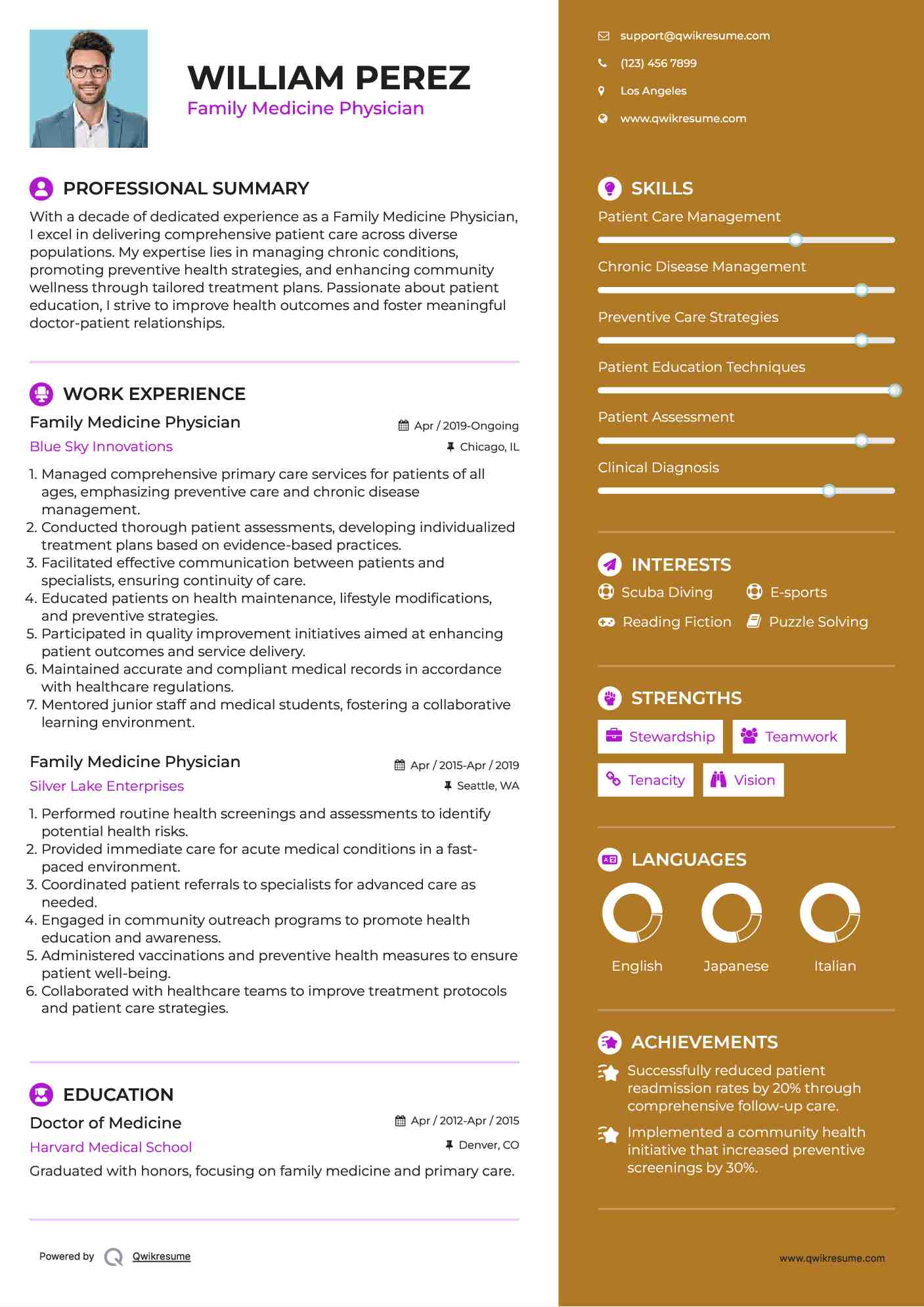 Family Medicine Physician Resume Model
