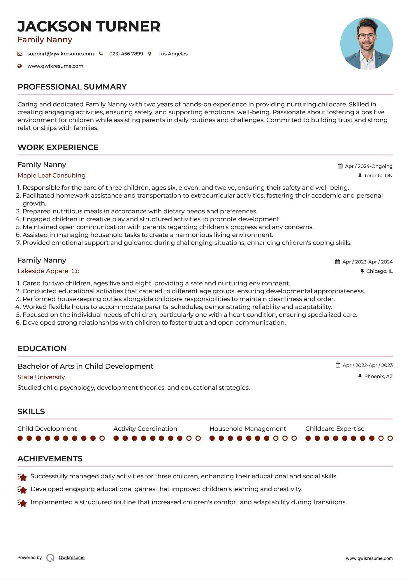 Family Nanny Resume Example