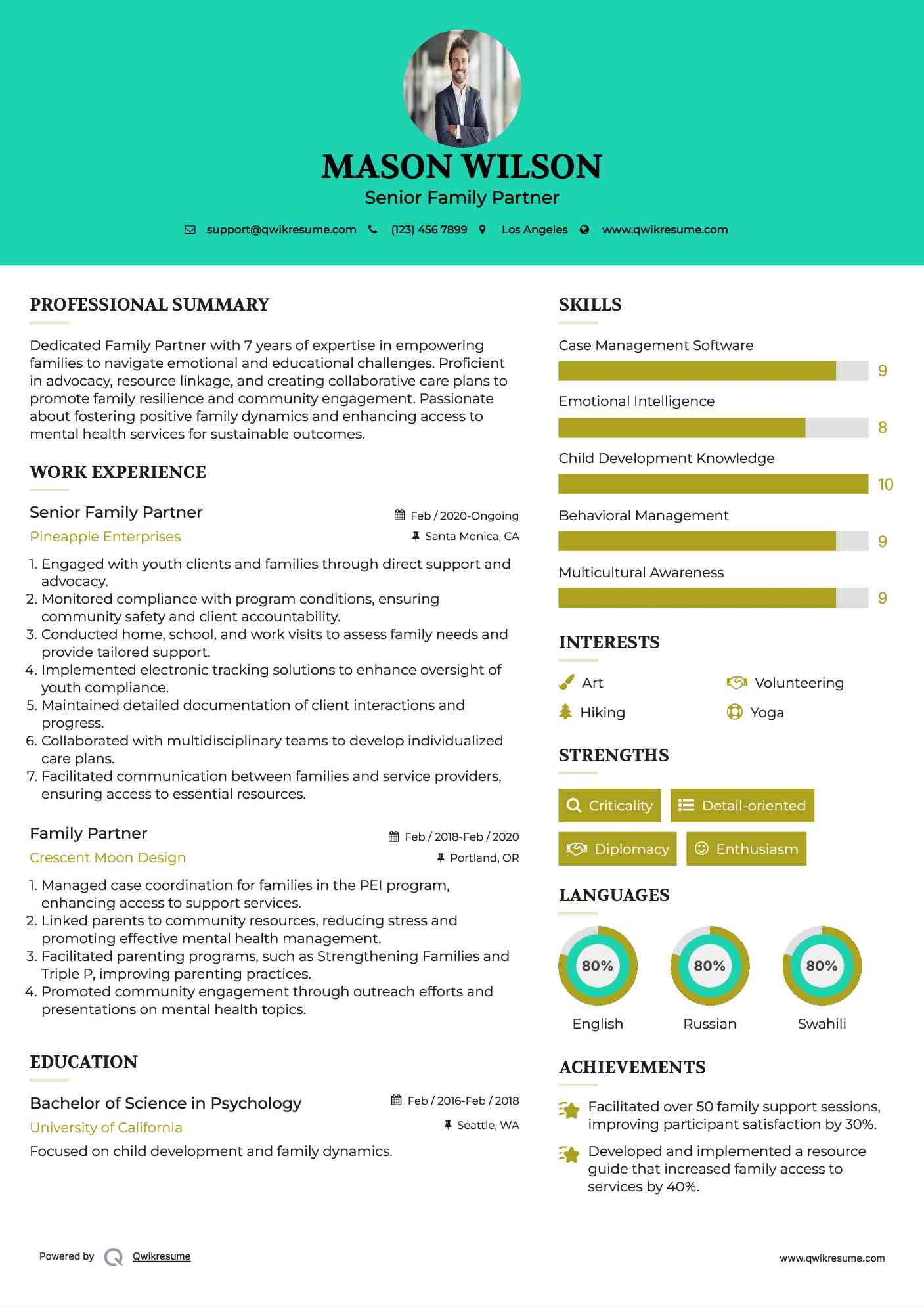Senior Family Partner Resume Sample