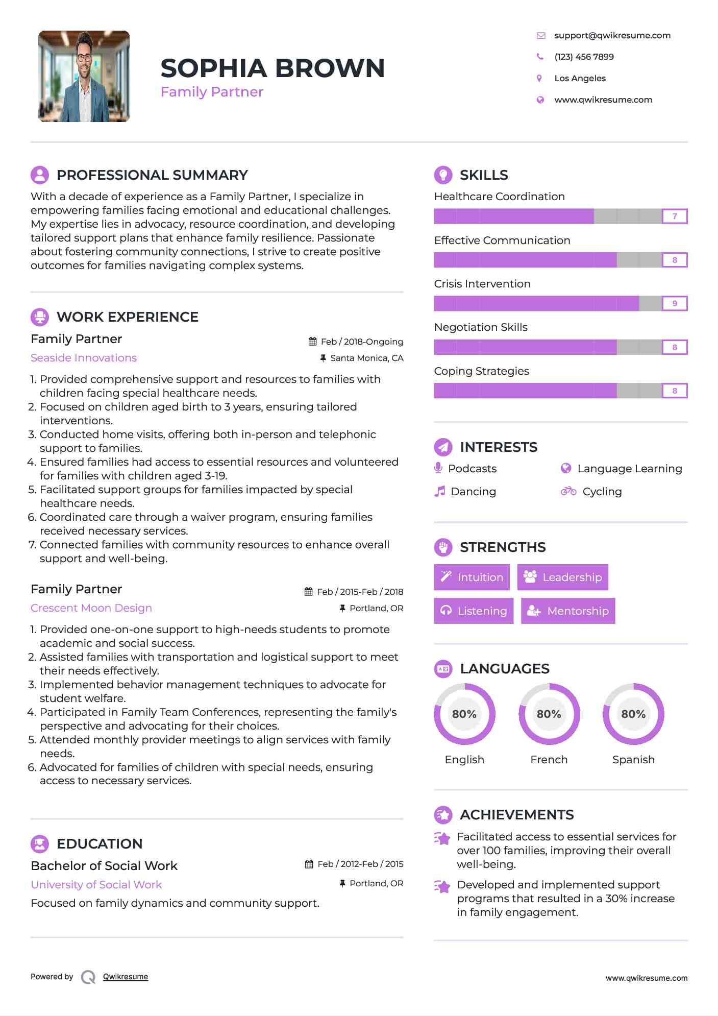 Family Partner Resume Sample