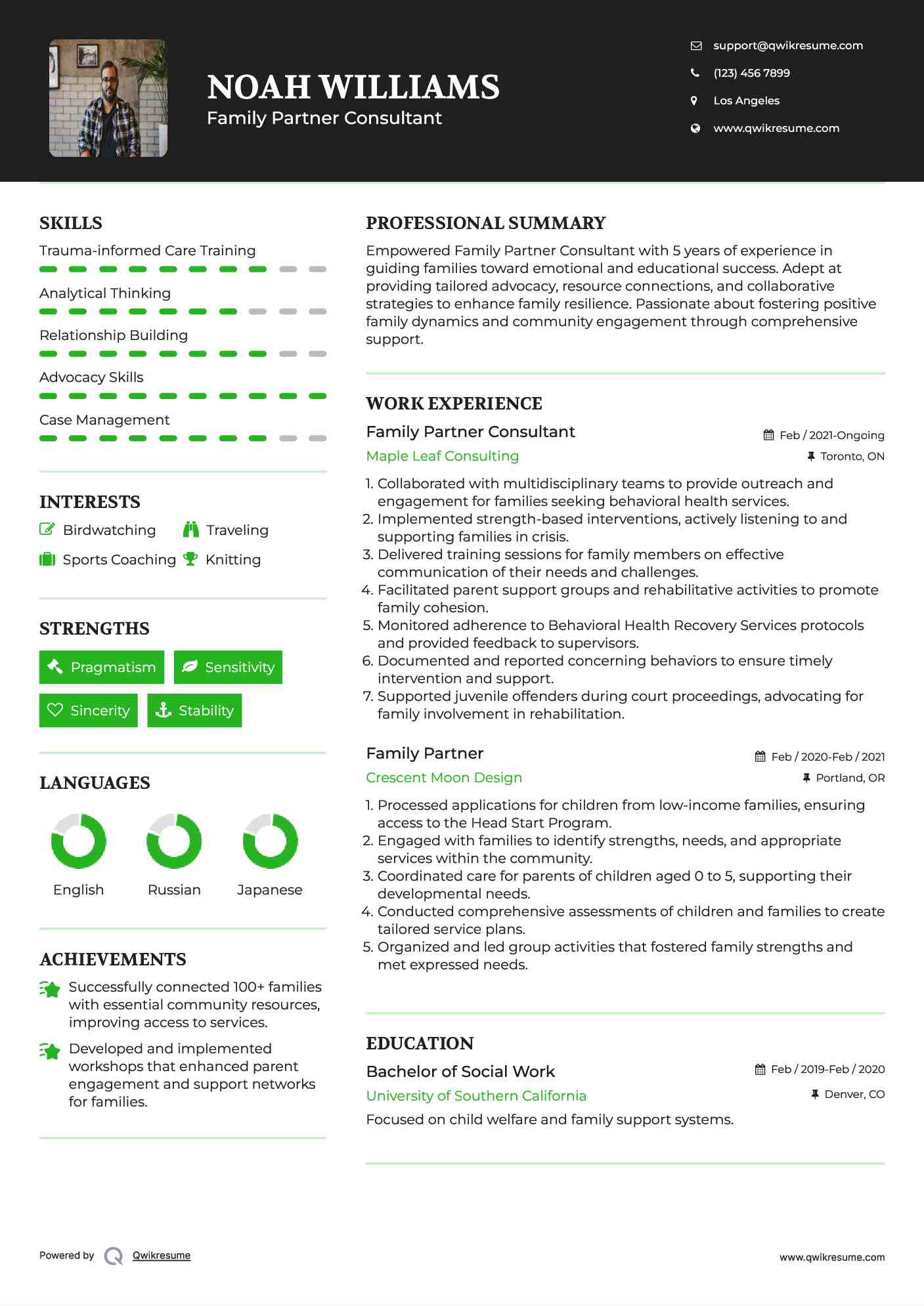 Family Partner Consultant Resume Sample