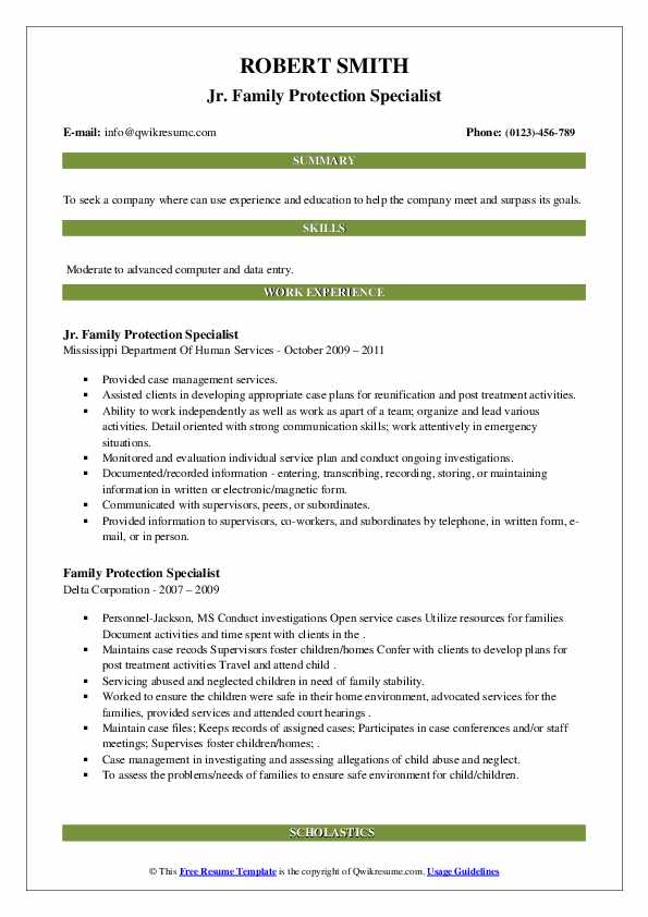 Family Protection Specialist Resume Samples QwikResume