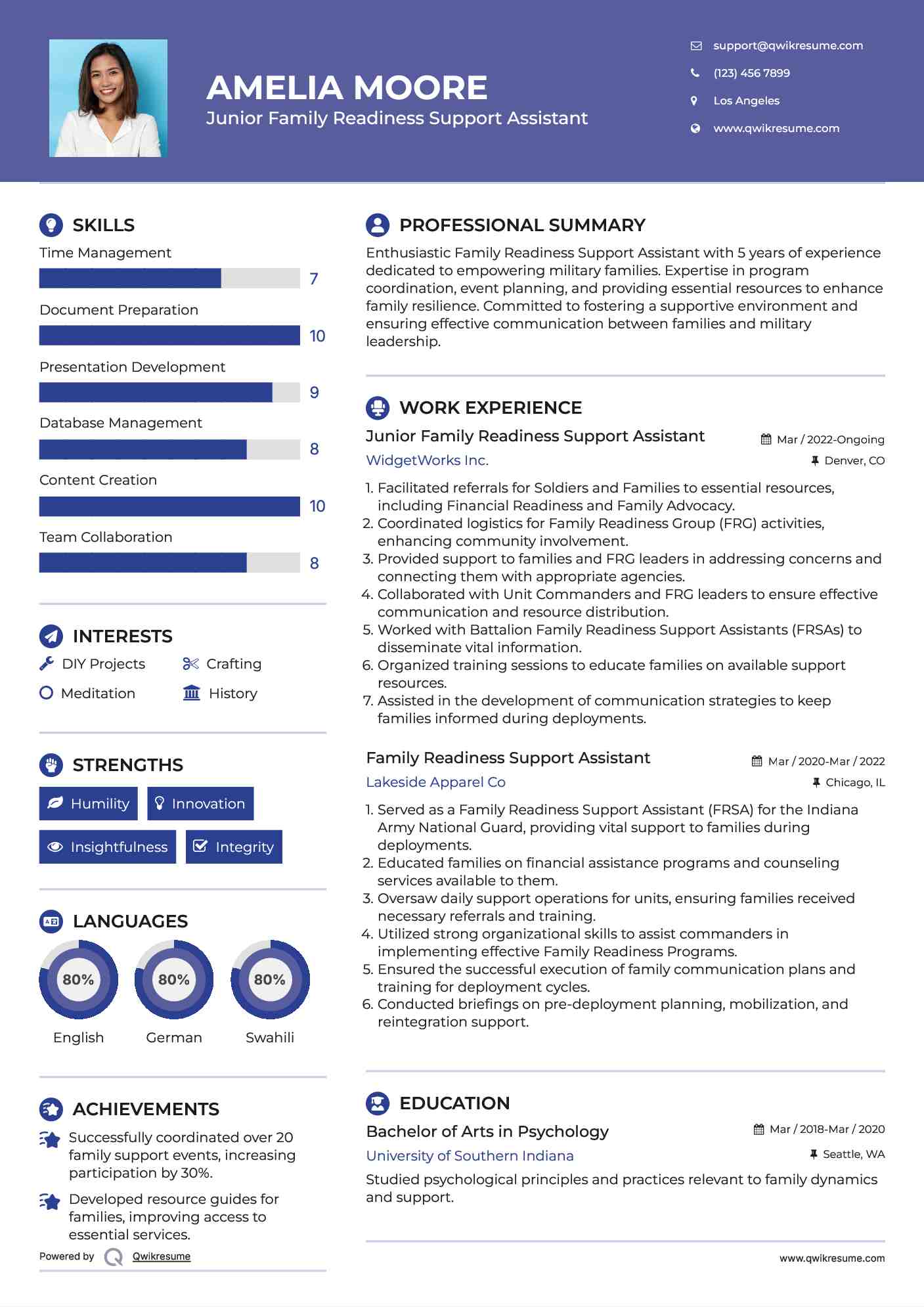 Junior Family Readiness Support Assistant Resume Template