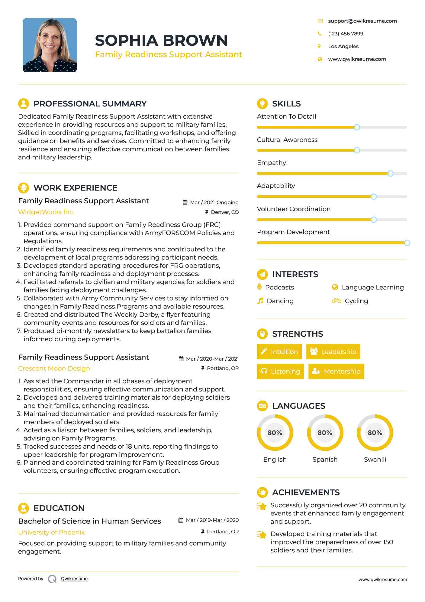 Family Readiness Support Assistant Resume Format