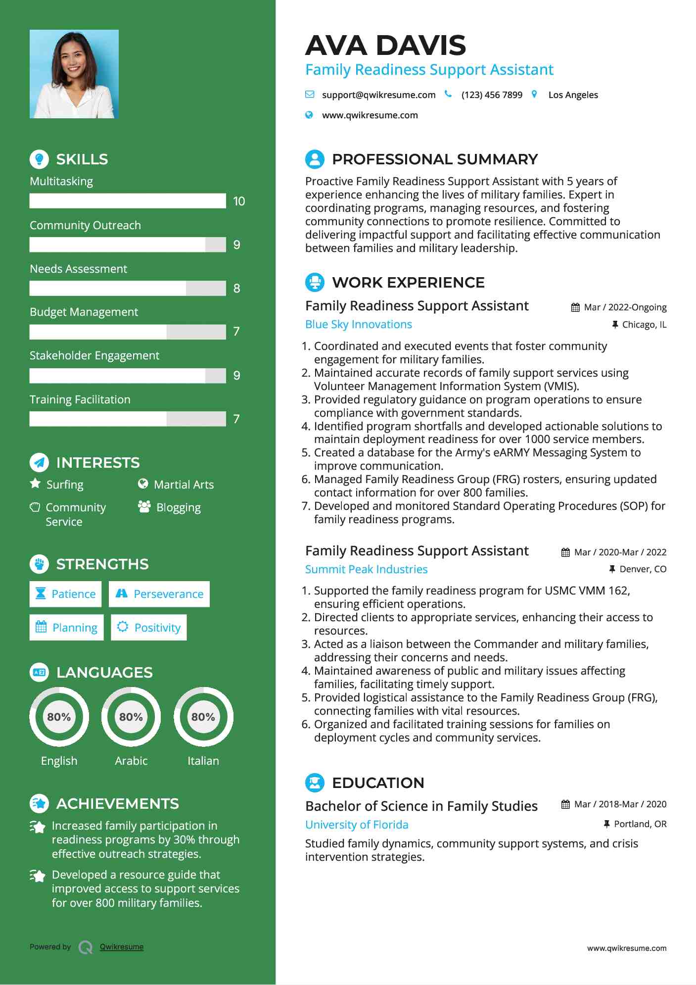 Family Readiness Support Assistant Resume Sample