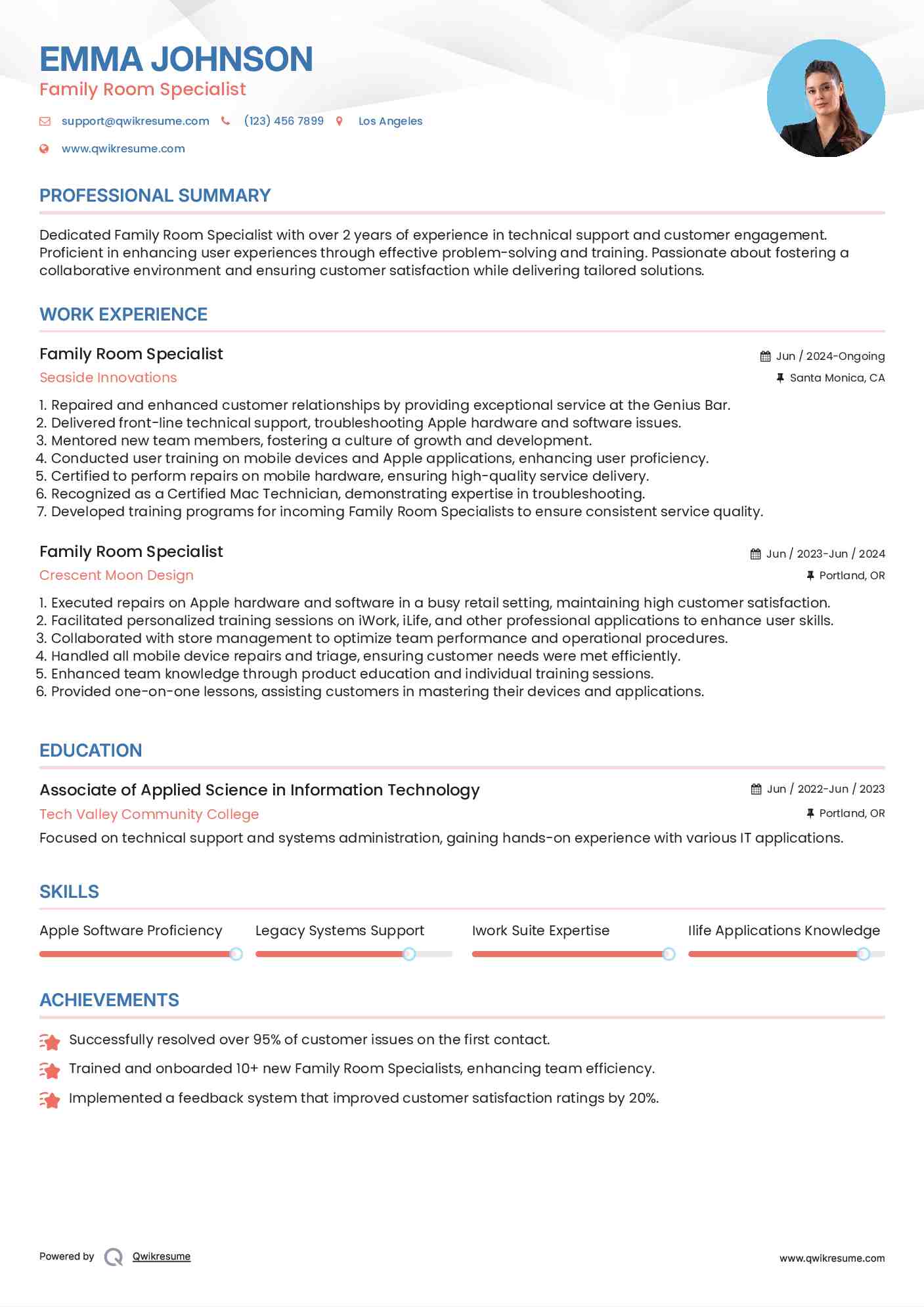 Family Room Specialist Resume Format