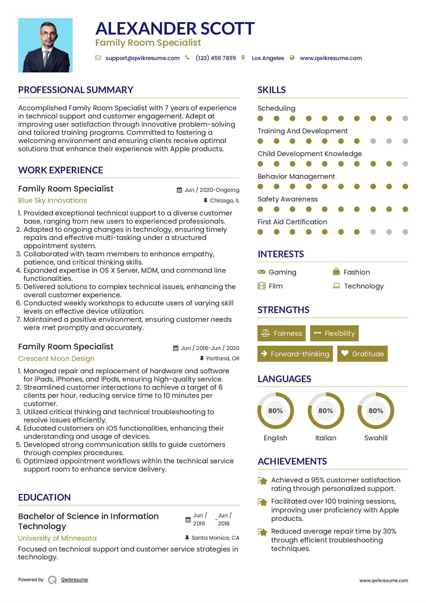 Family Room Specialist Resume Format