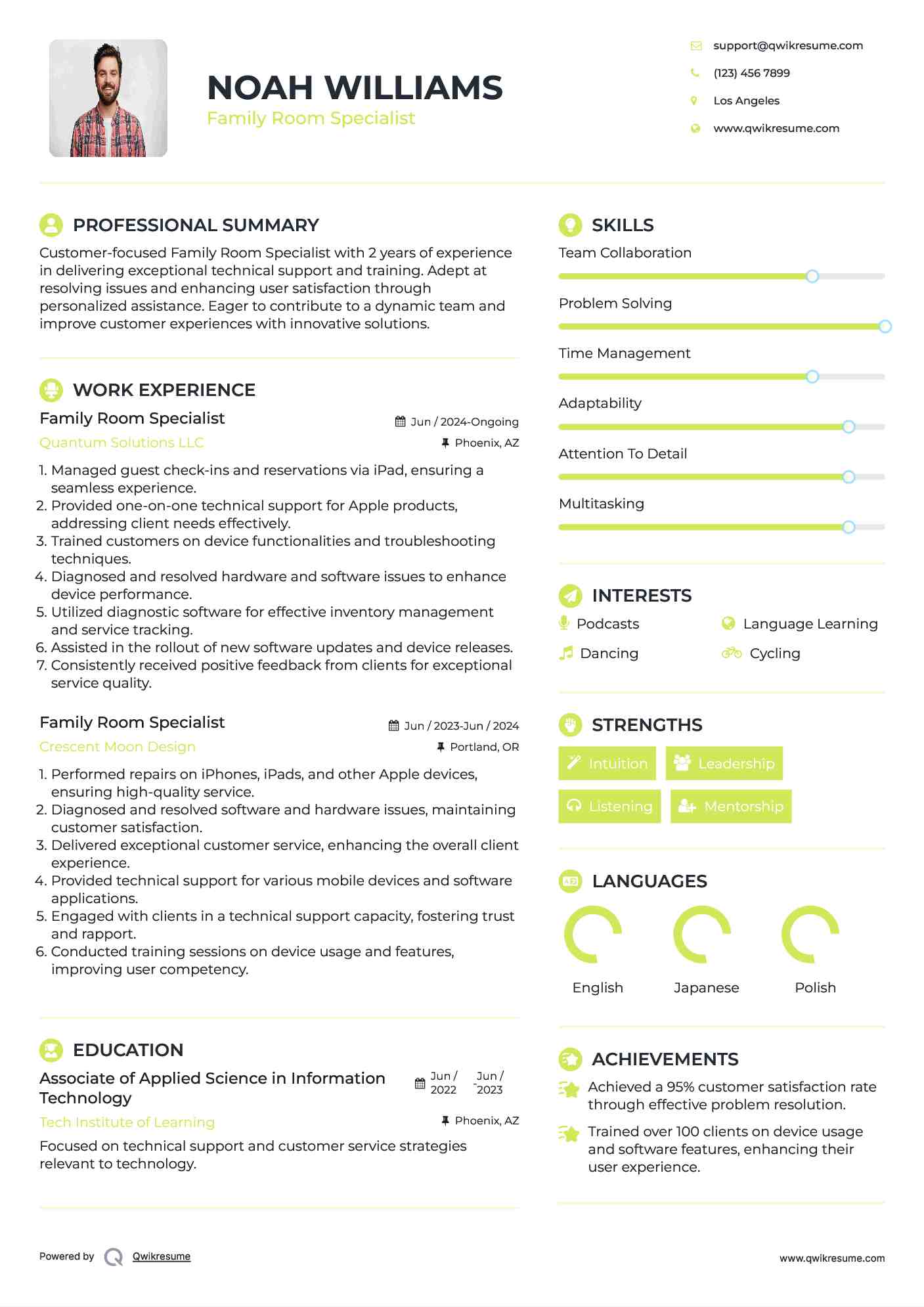 Family Room Specialist Resume Model