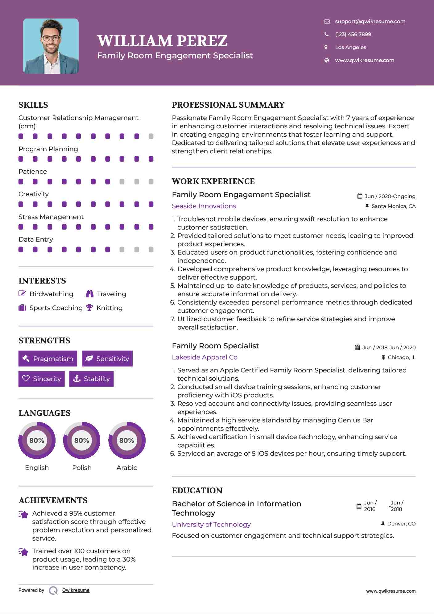 Family Room Engagement Specialist Resume Template