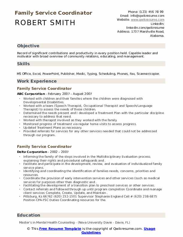 Family Service Coordinator Resume Samples QwikResume