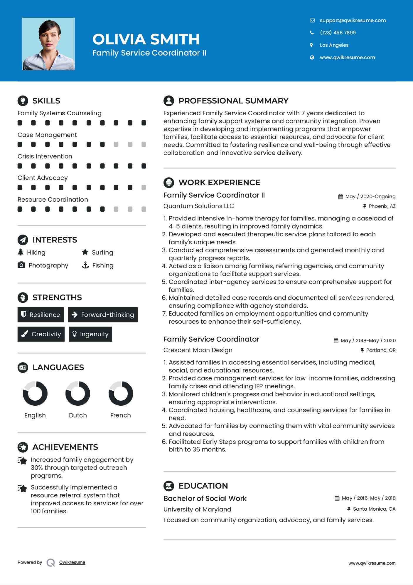 Family Service Coordinator II Resume Sample