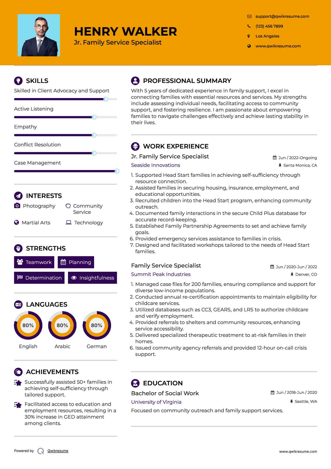 Jr. Family Service Specialist Resume Sample