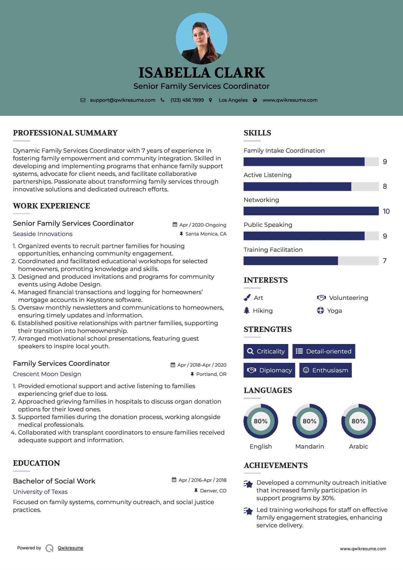 Senior Family Services Coordinator Resume Example