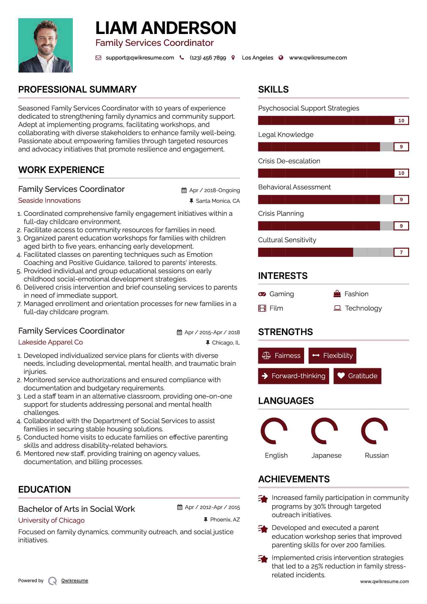 Family Services Coordinator Resume Format