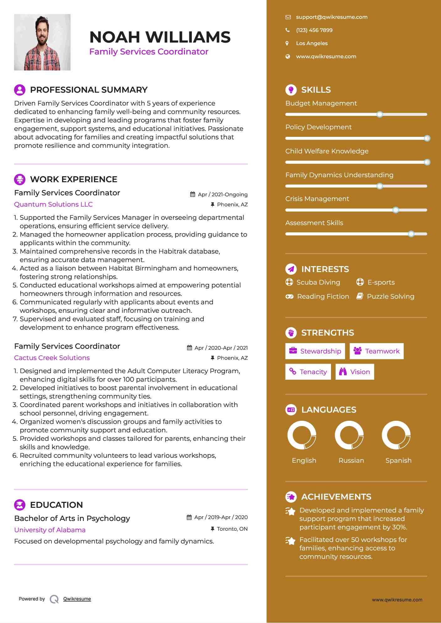 Family Services Coordinator Resume Example