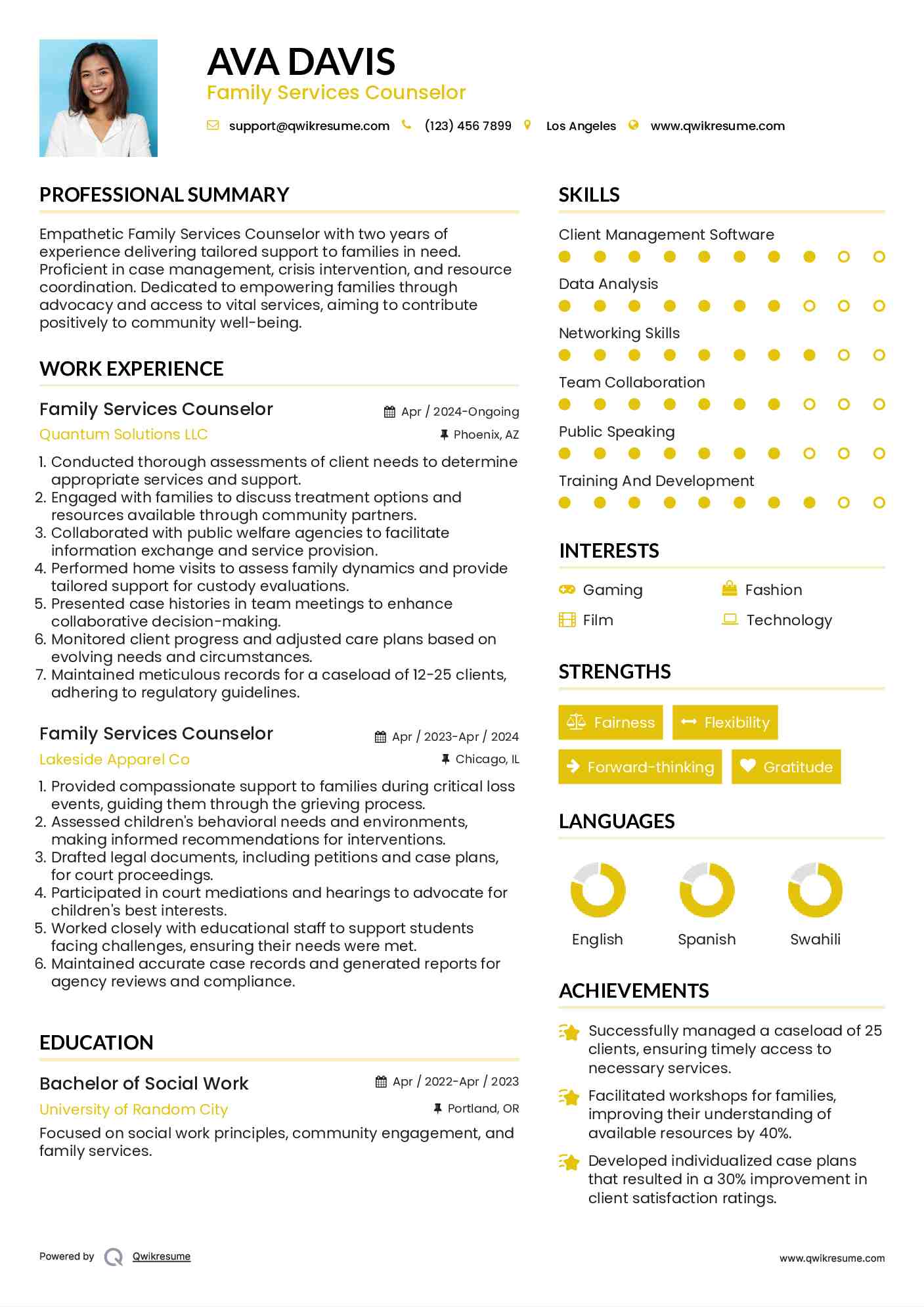 Family Services Counselor Resume Template