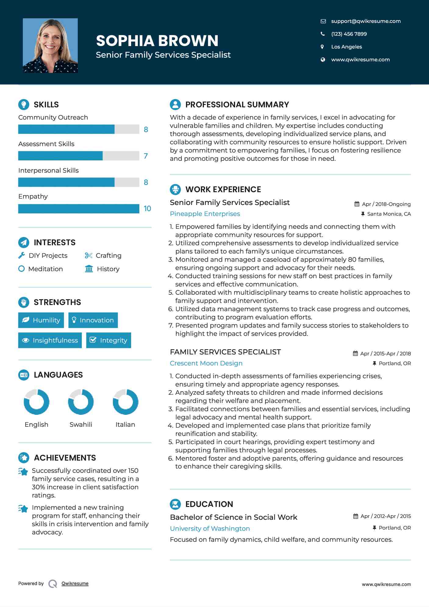 Senior Family Services Specialist Resume Format