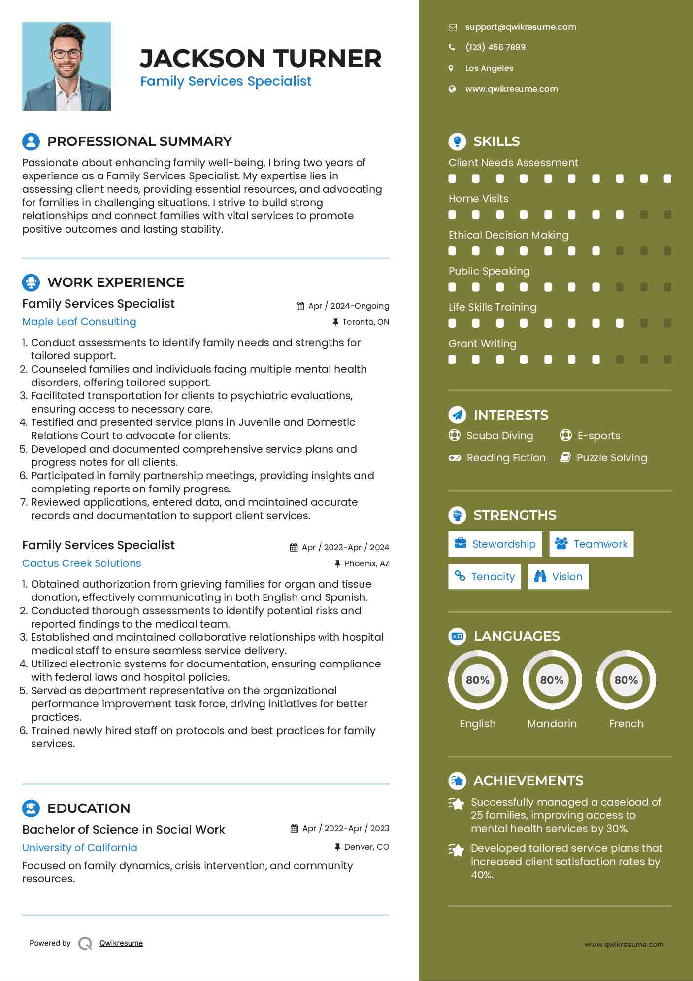 Family Services Specialist Resume Sample