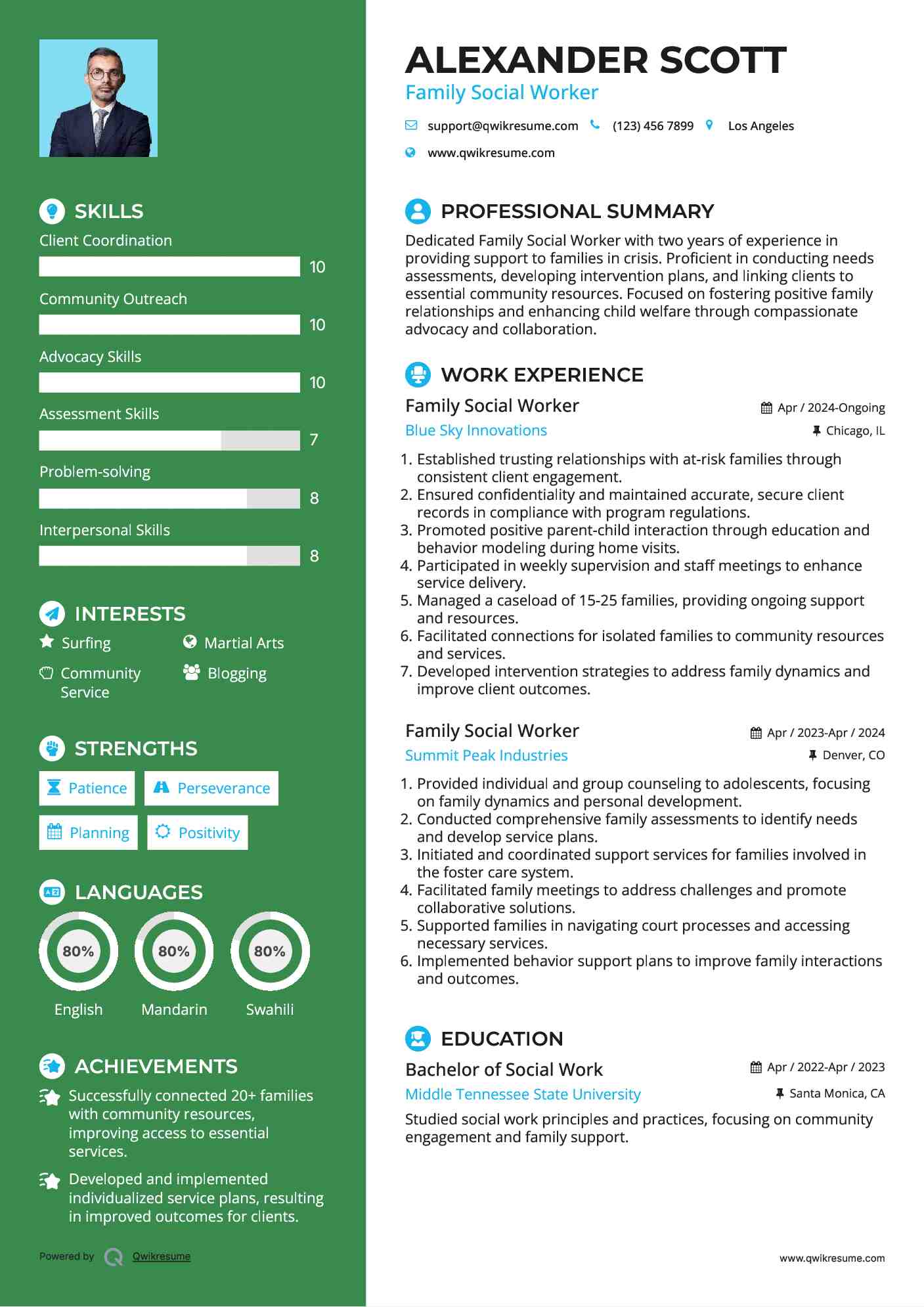 Family Social Worker Resume Sample