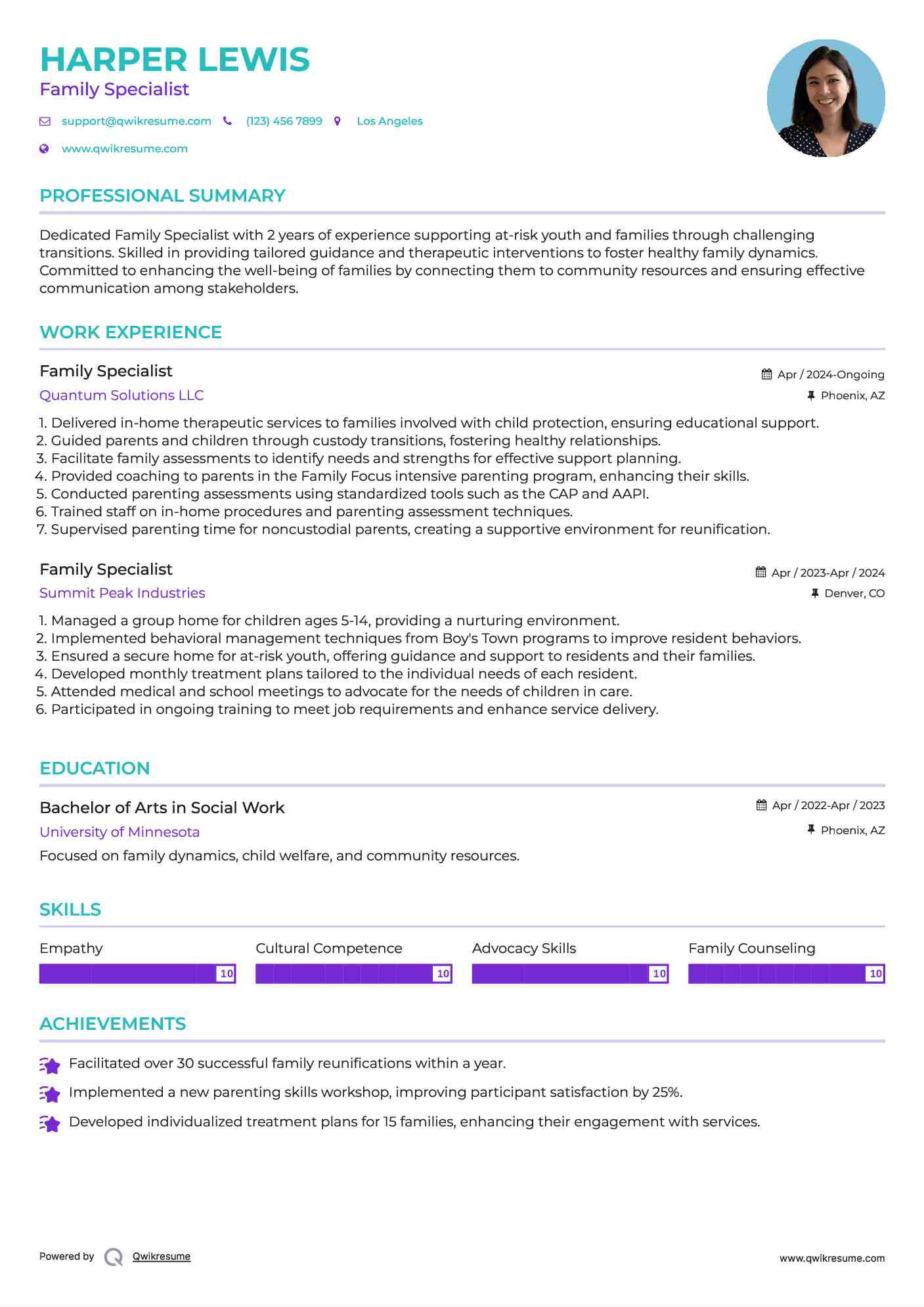 Family Specialist Resume Template