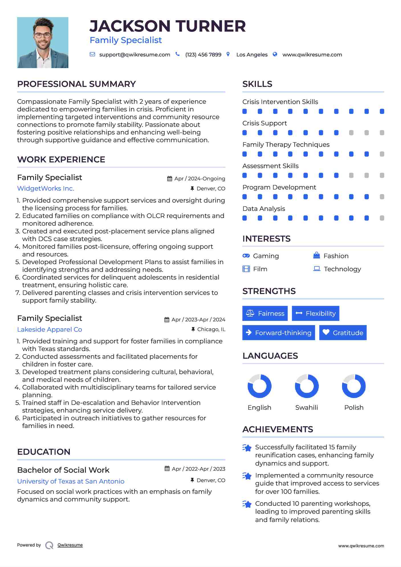 Family Specialist Resume Template