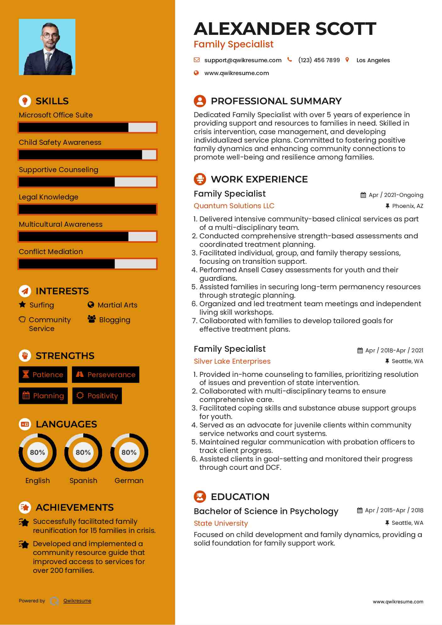Family Specialist Resume Sample
