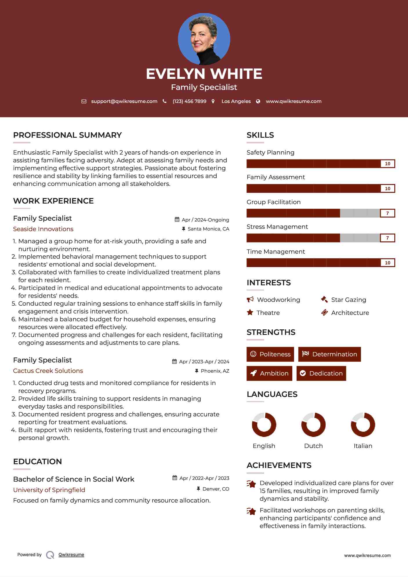 Family Specialist Resume Example