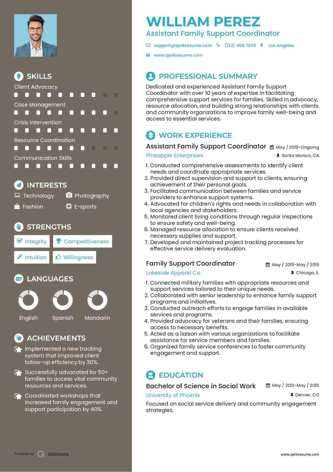 Assistant Family Support Coordinator Resume Model