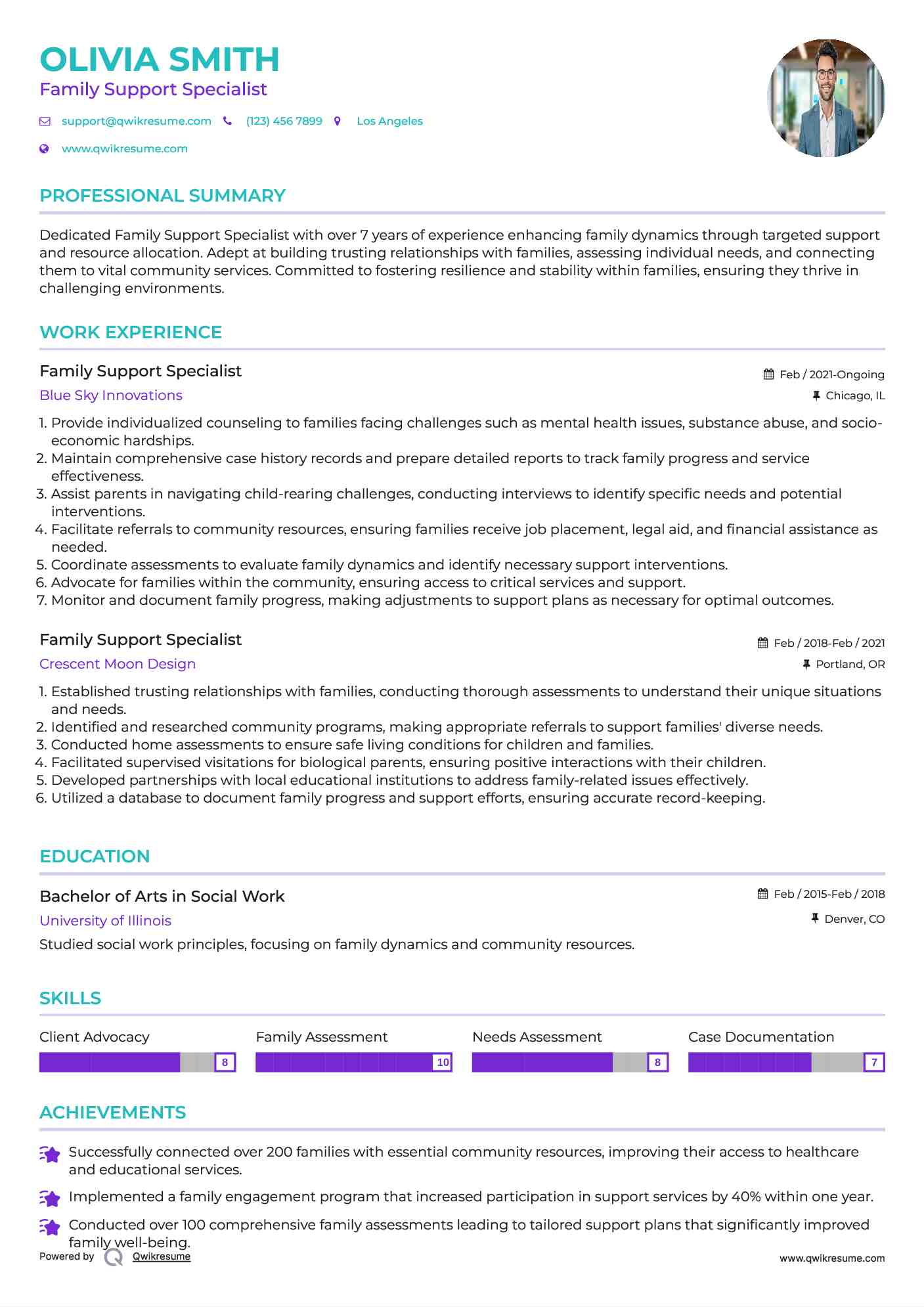 Family Support Specialist Resume Example