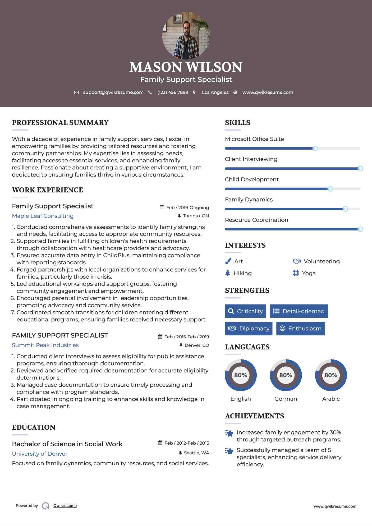 Family Support Specialist Resume Example