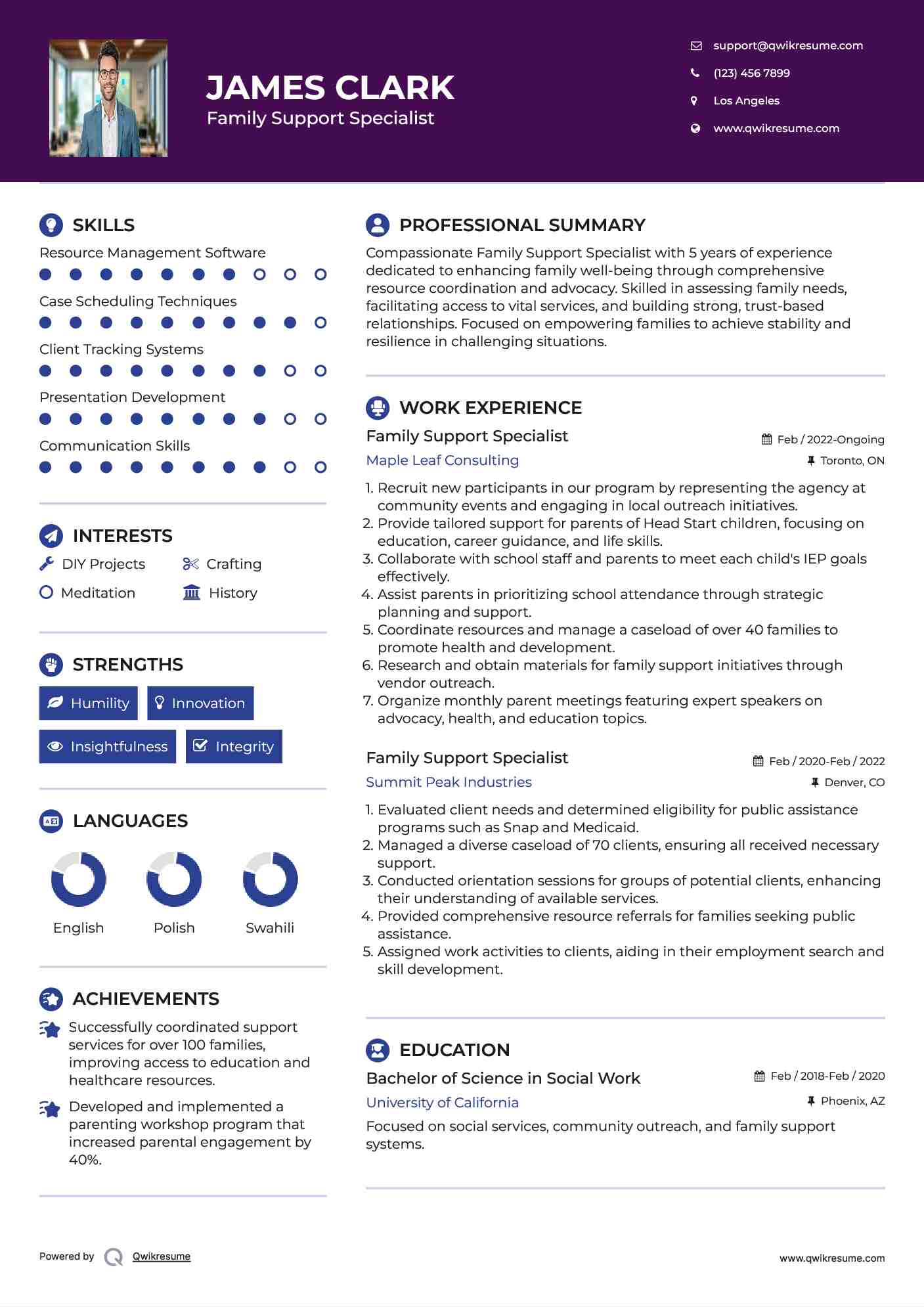 Family Support Specialist Resume Template