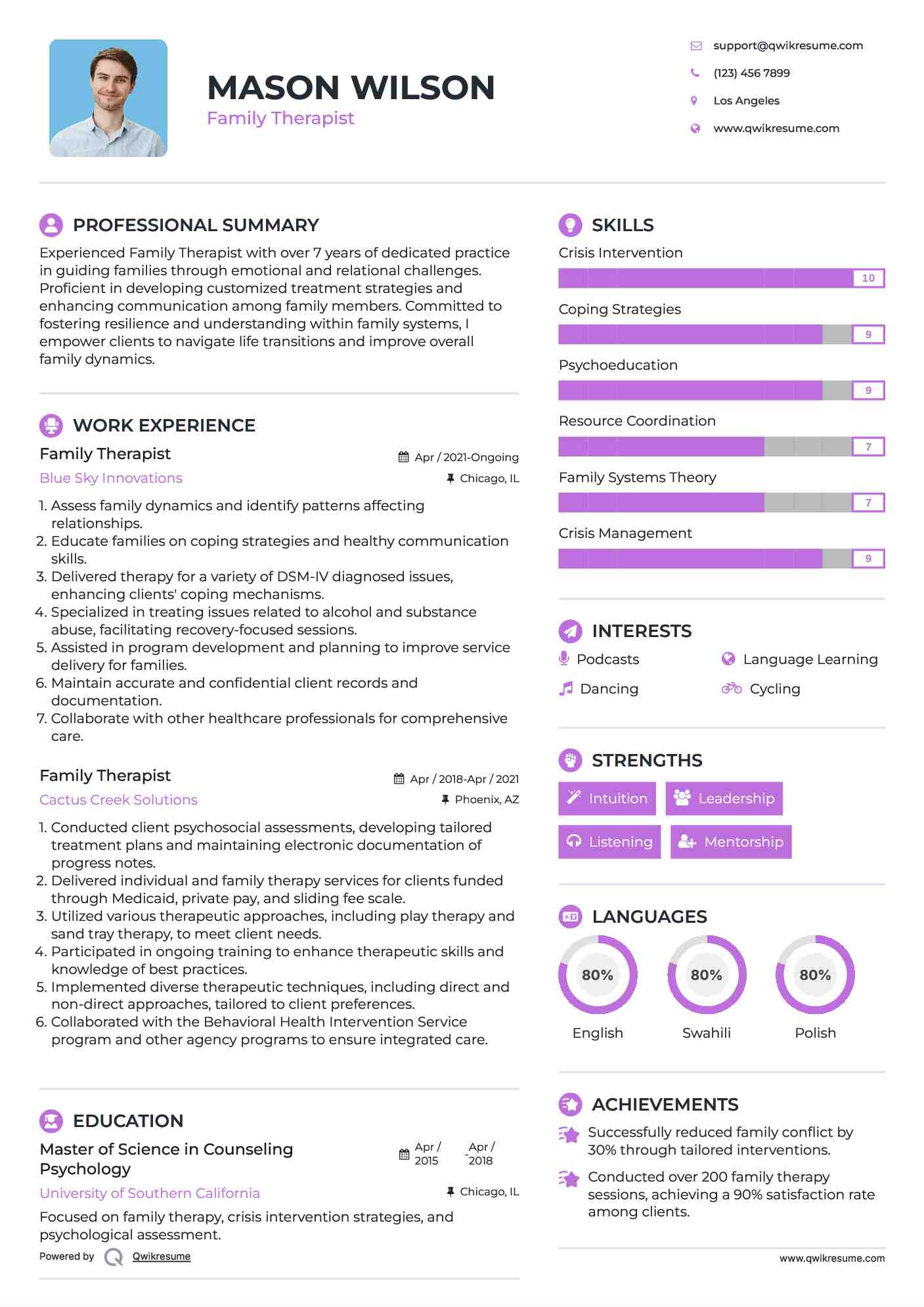 Family Therapist Resume Template