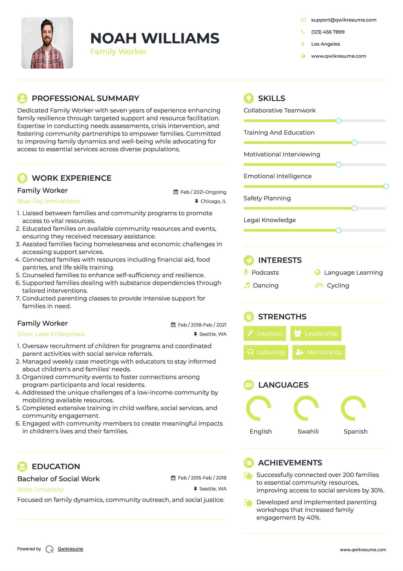 Family Worker Resume Template