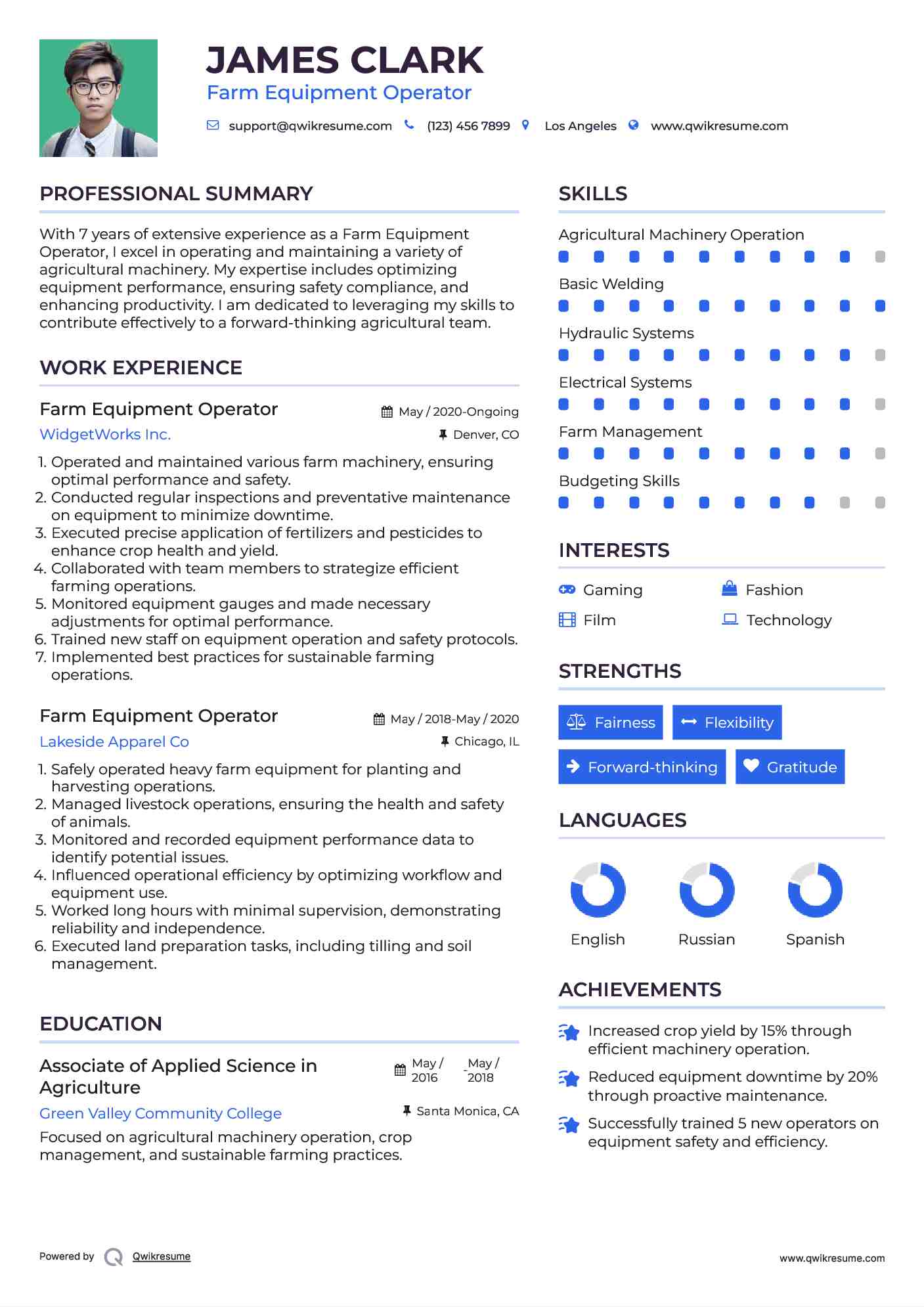 Farm Equipment Operator Resume Template