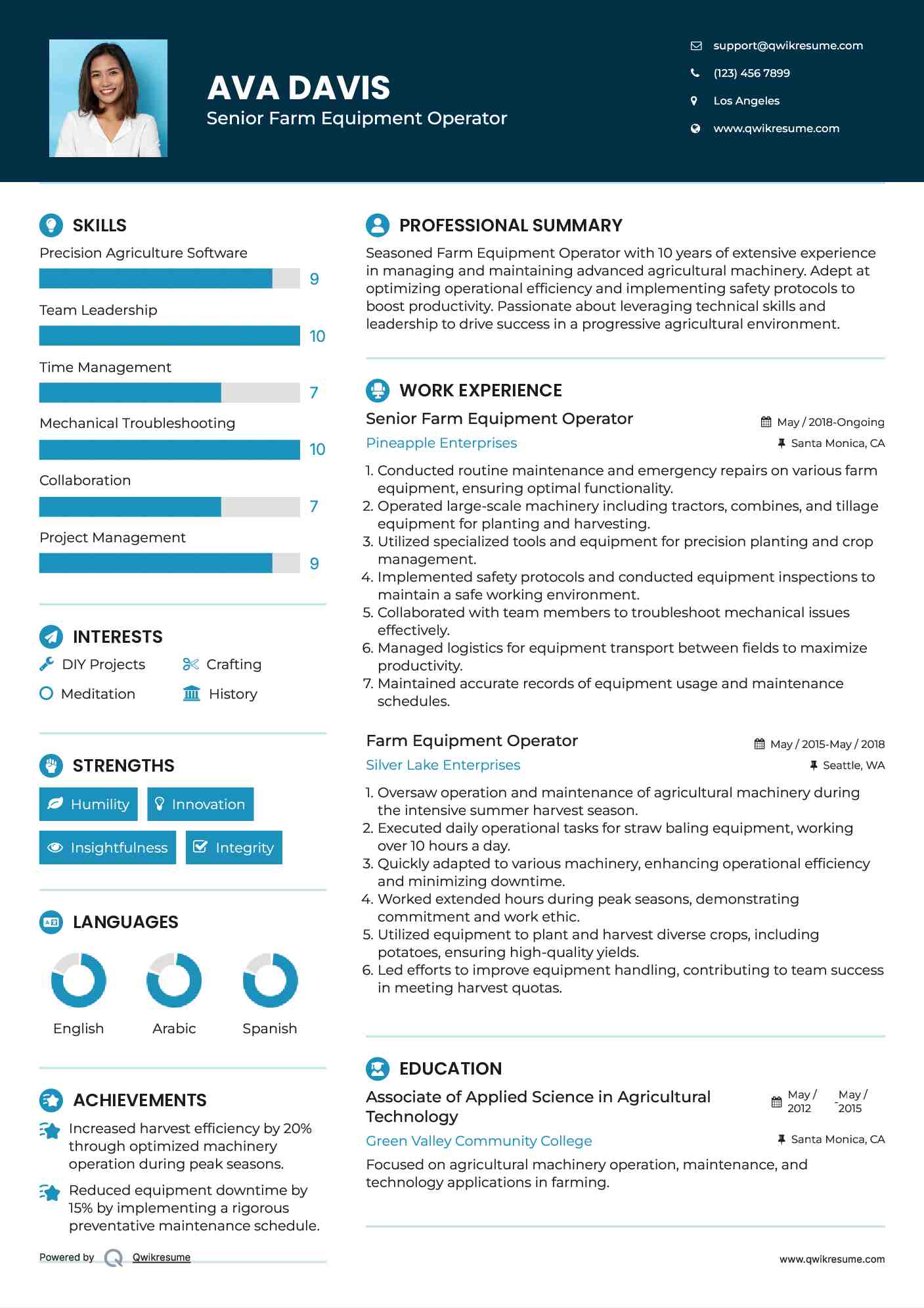 Senior Farm Equipment Operator Resume Format