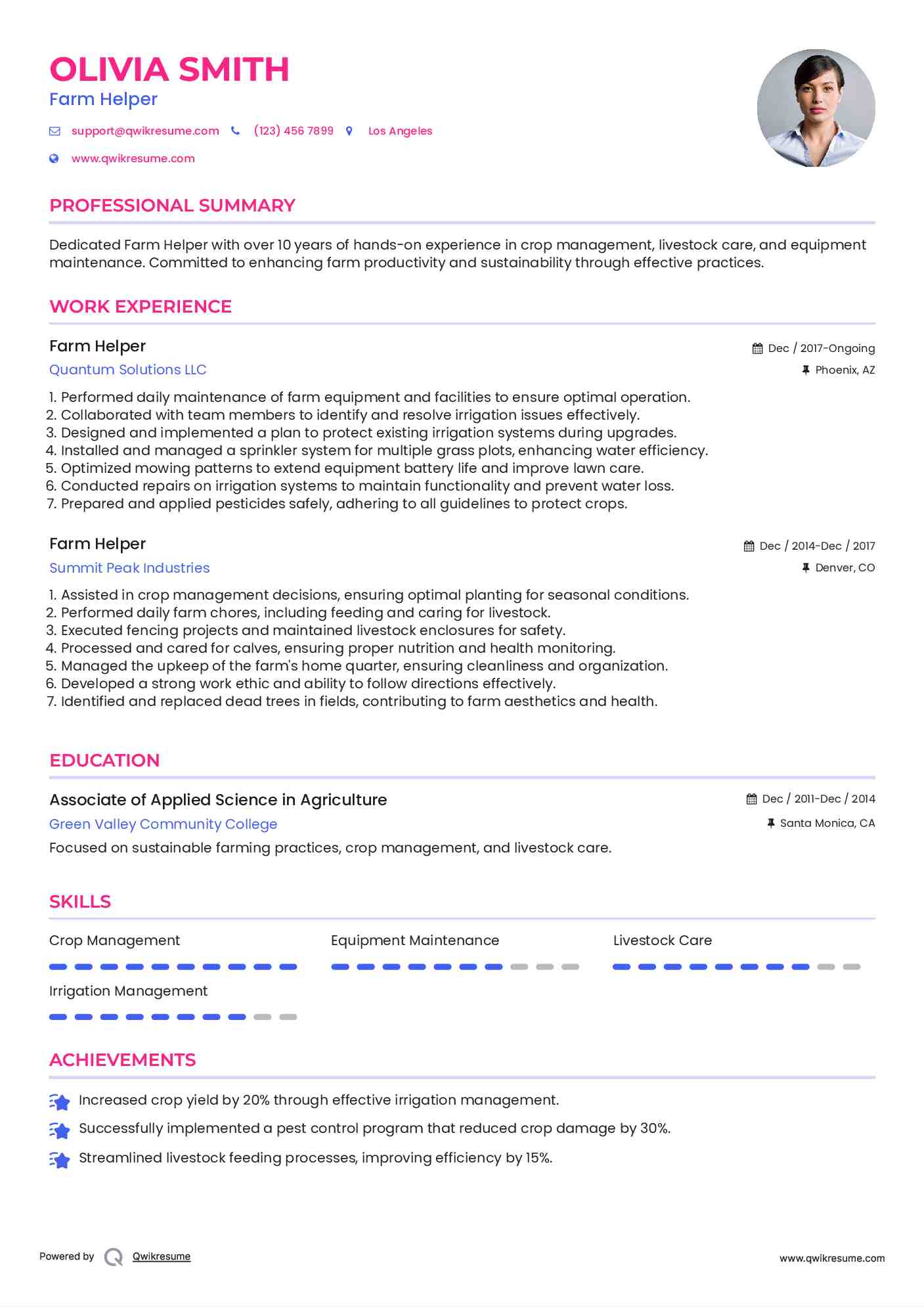 Farm Helper Resume Template