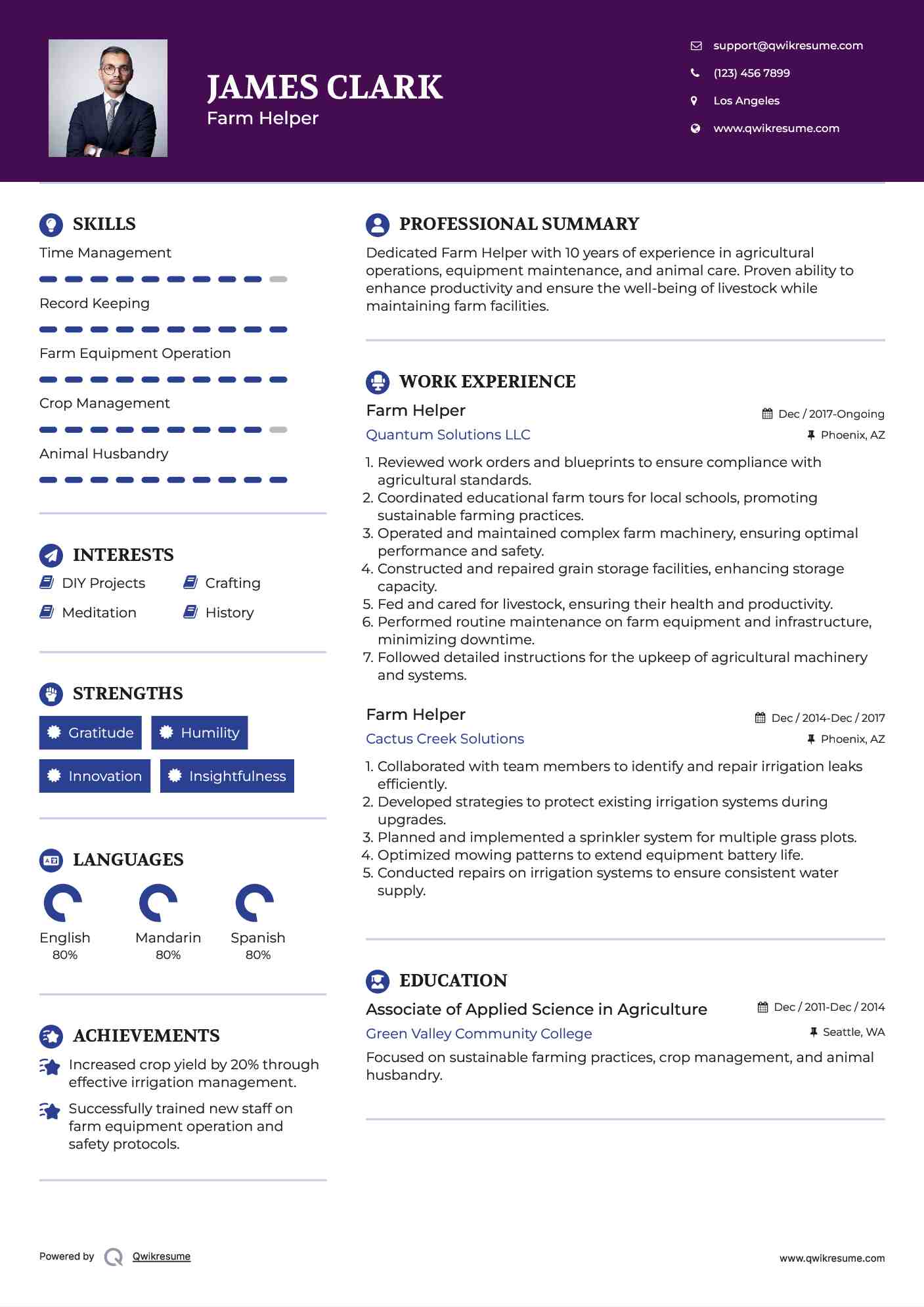 Farm Helper Resume Template